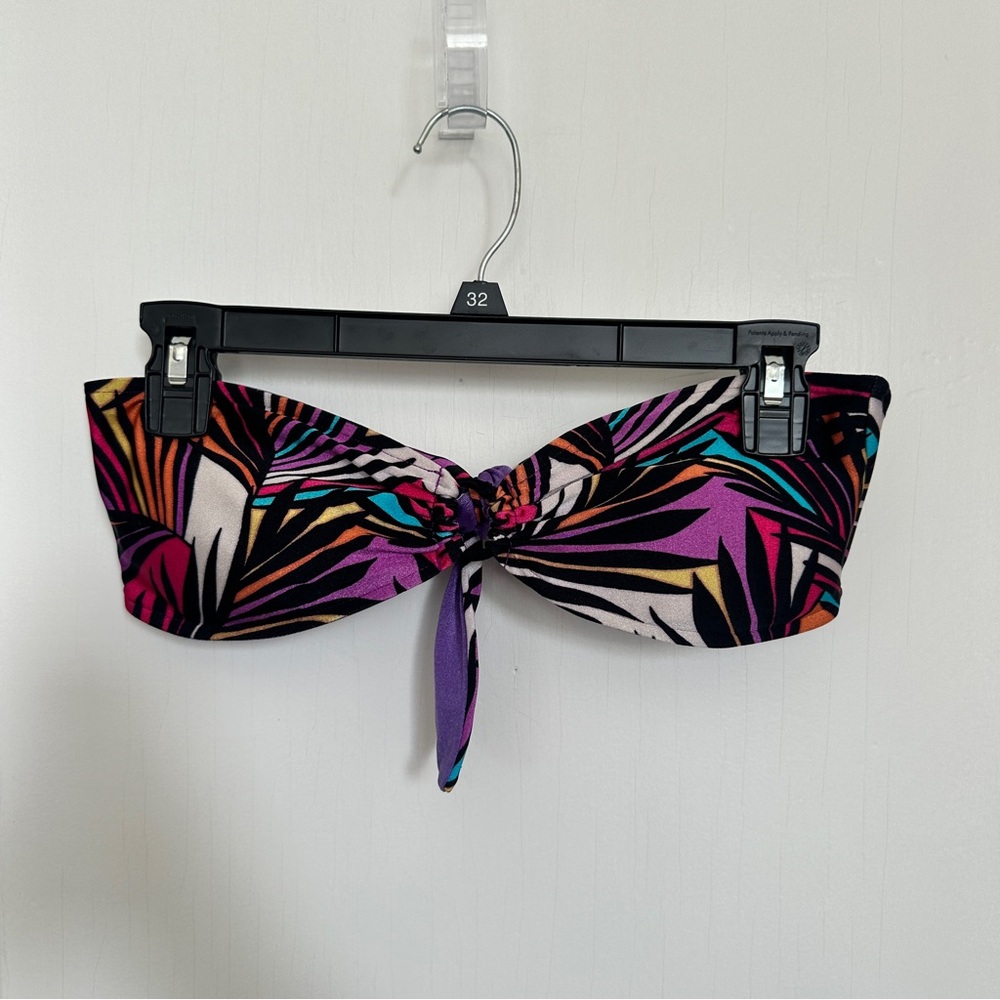 Reversible bandeau bikini top, tropical print